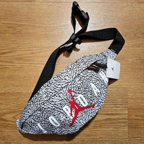 Jordan Handbags - Air Jordan Grey Cement Fanny Pack Crossbody Bag Adjustable Length Black Red New